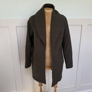 Eileen Fisher Cotton/Tencel Stretch Basket Shawl Collar Jacket XS Brownish Green